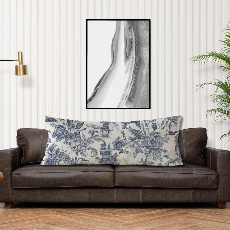 Exqcom Store Vintage Toile de Jouy Floral Body Pillow Covers 20x54, Blue and White Room Dorm Decor, Elegant Classical French Botanical Long Body Pillow Case Cover with Hidden Zipper for Women Men Adults - Image 4